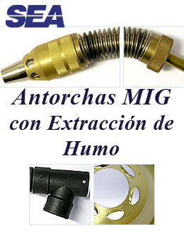 Antorchas manuales con extracción/aspirado de humo de TBi Industries para la aplicación de soldadura por proceso MIG/MAG Antorchas manuales con extracción/aspirado de humo de TBi Industries para la aplicación de soldadura por proceso MIG/MAG